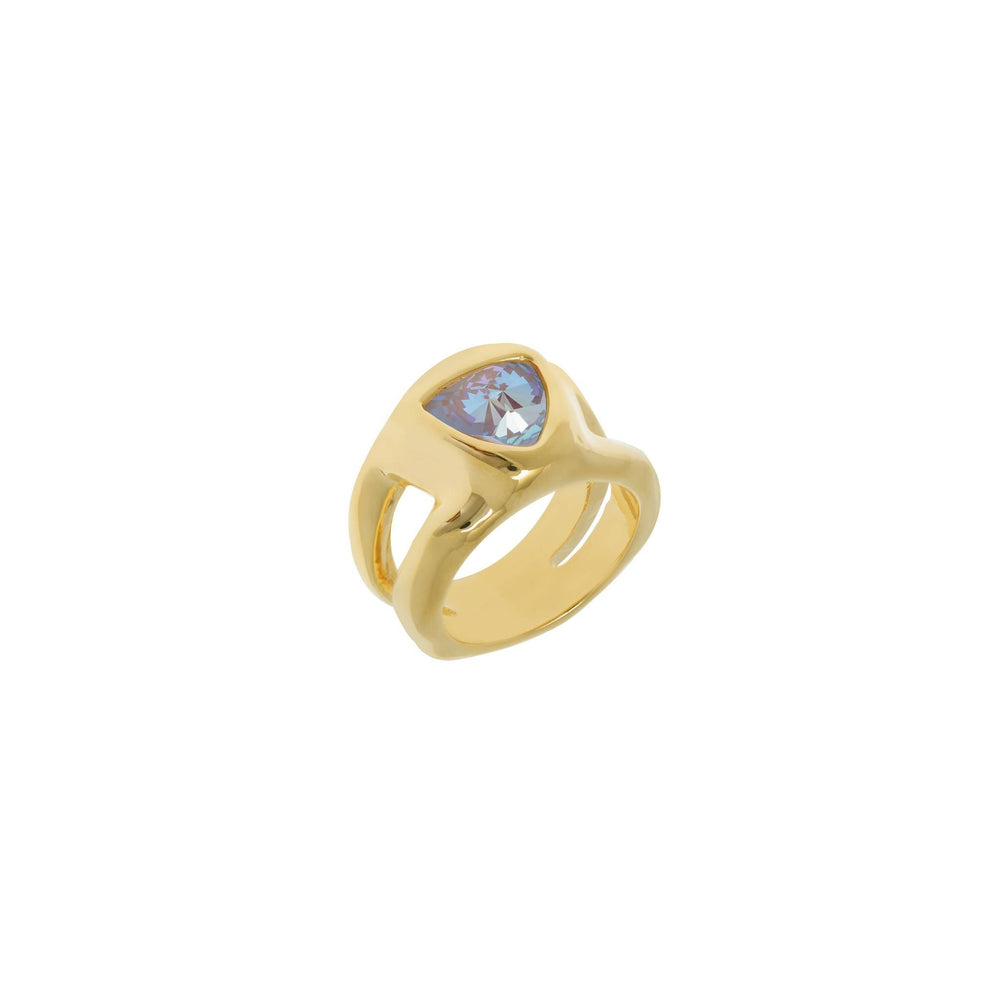 Gold Plated ring with triangle Aquamarine, Blue crystal