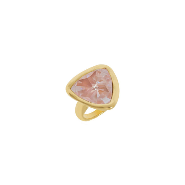 Rose Quartz Gold Cocktail Ring With Triangle Rose Crystal