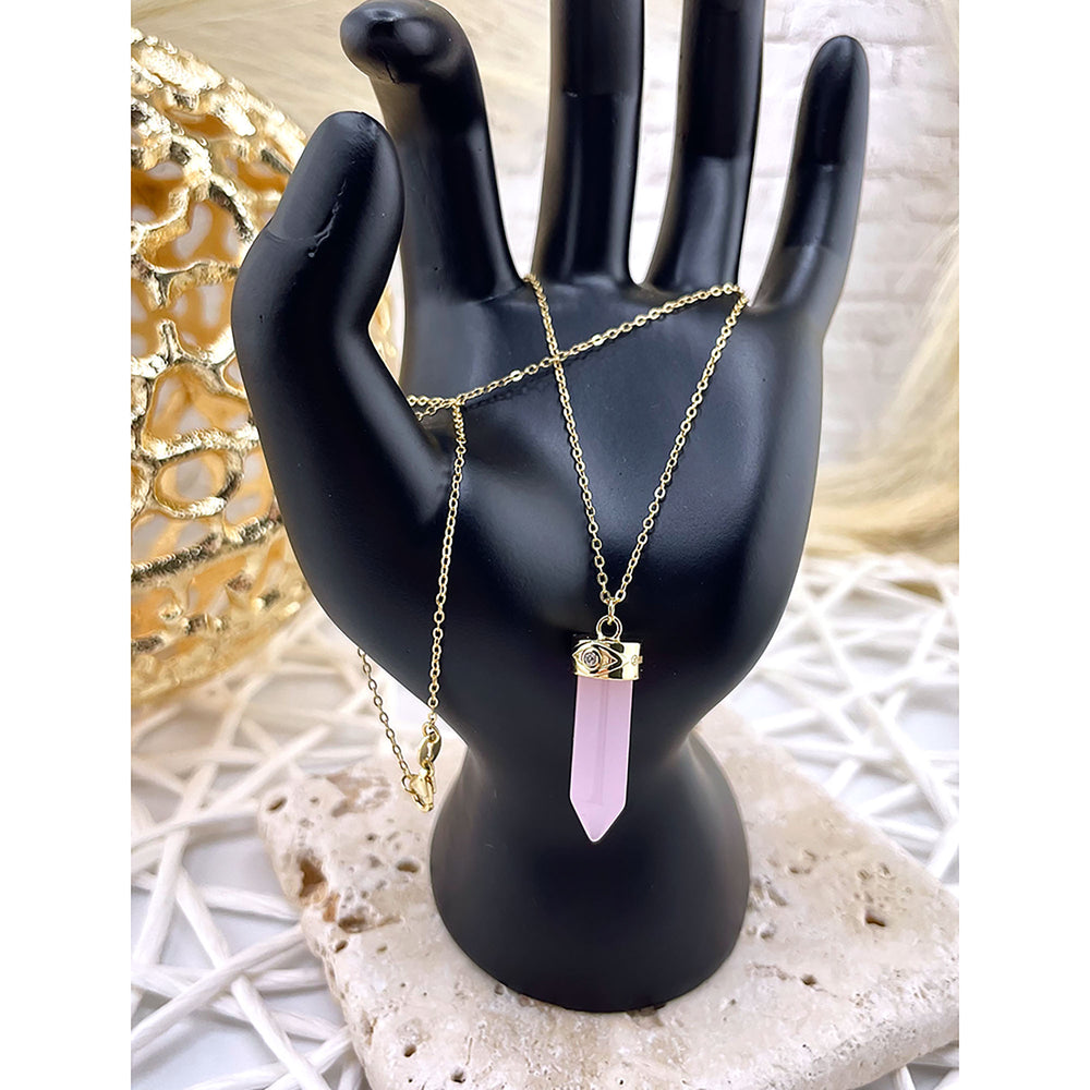 Rose Quartz Point Necklace, Point Evil Eye Necklace, Protection Necklace Adjustable Size