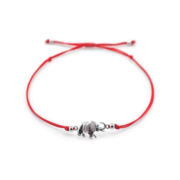 Silver Elephant Charm Red String Bracelet