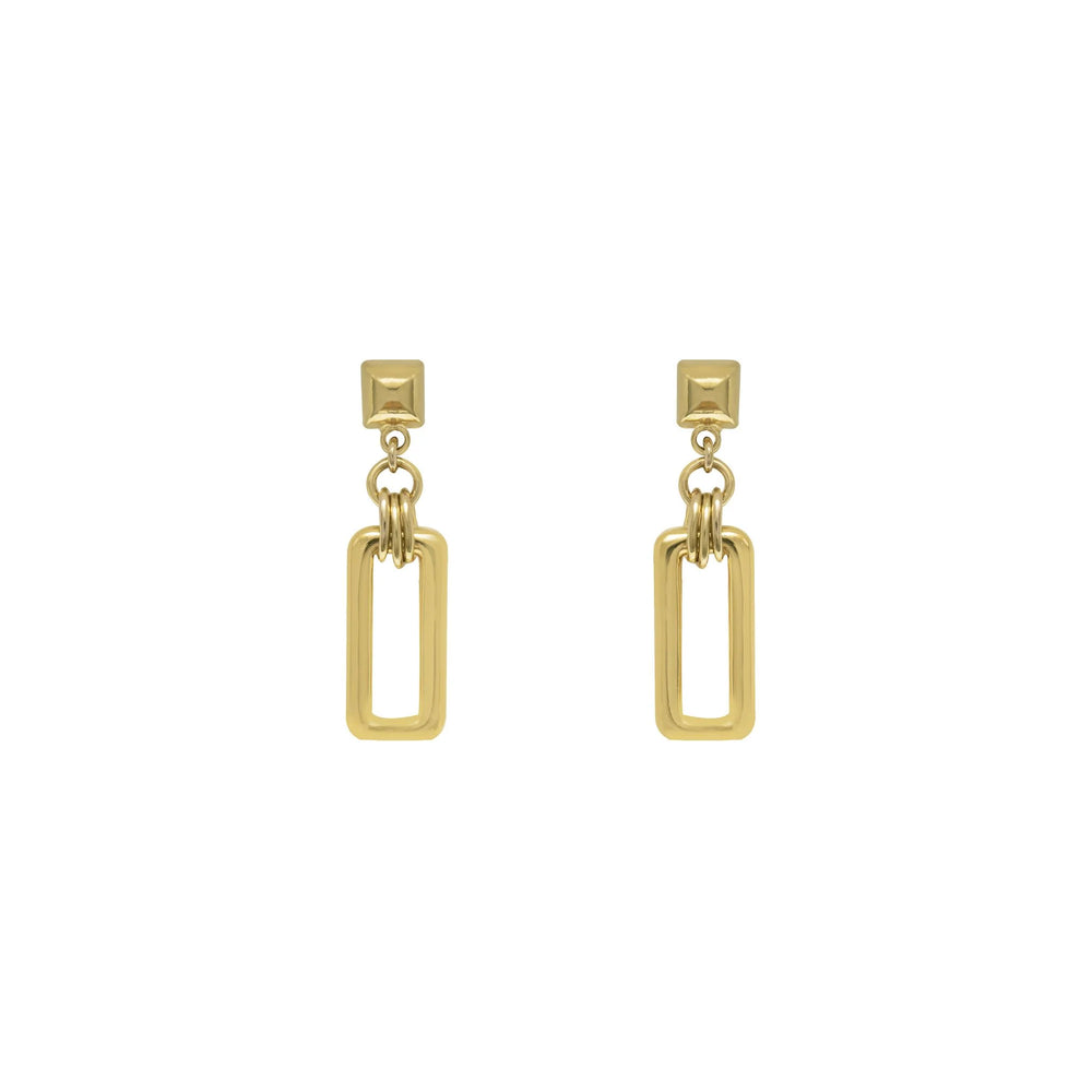 Gold plated stud earrings with hanging link