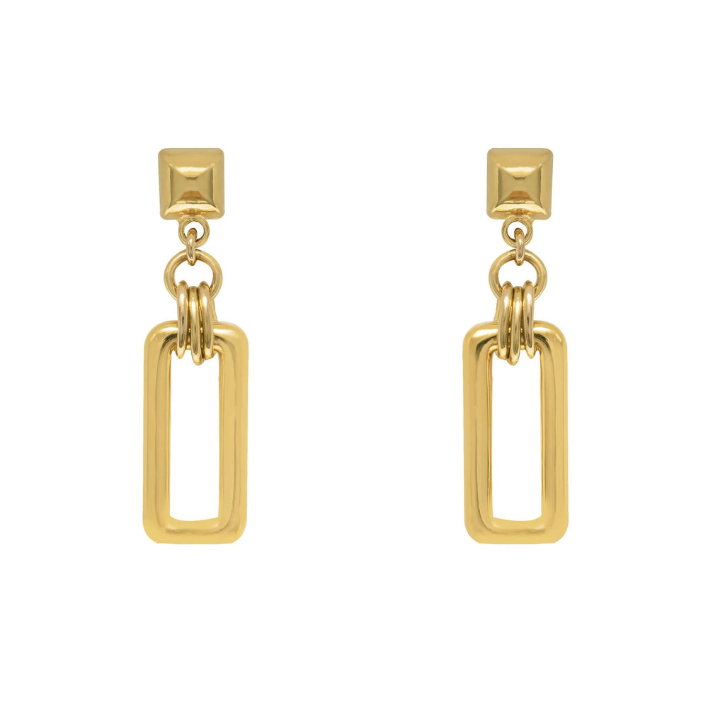 Gold plated stud earrings with hanging link