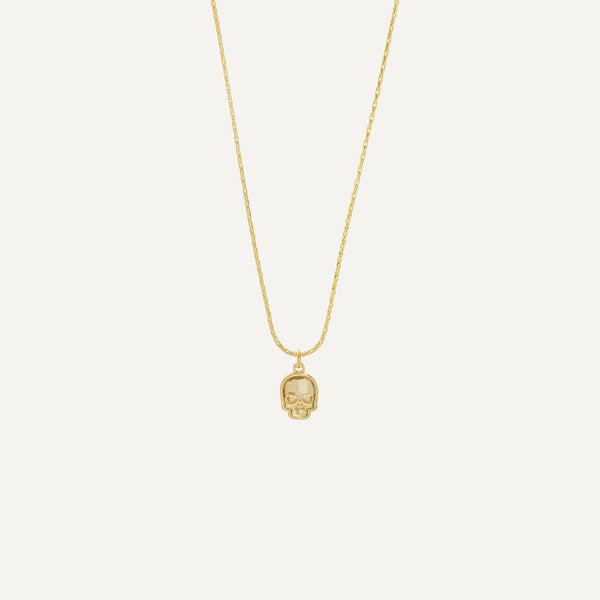 Gold Skull Necklace, Gold plated oat chain necklace with a hanging small crystal skull charm