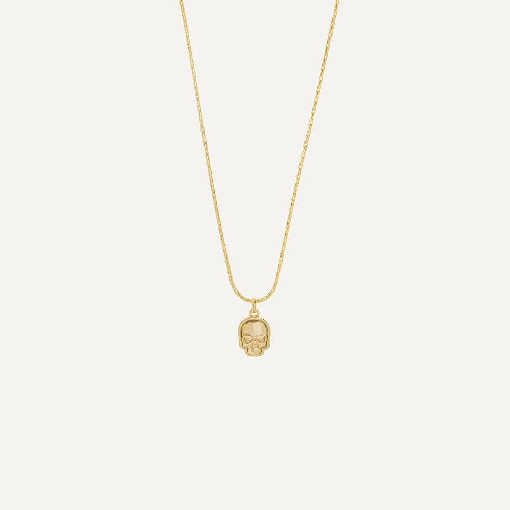 Gold Skull Necklace, Gold plated oat chain necklace with a hanging small crystal skull charm