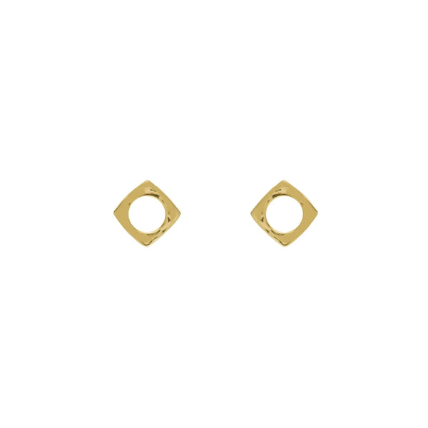 Gold plated square stud earrings with centre circle hole