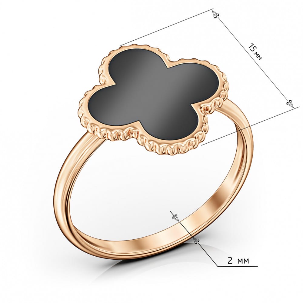 14K Solid Rose Gold Ring With Black Enamel Clover, Luxury Ring, Best Gift For Her