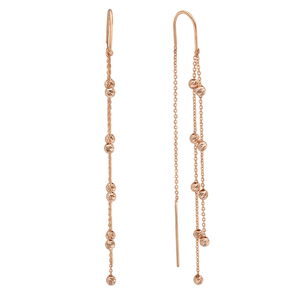 14K Rose Gold  Threader Earrings With Beaded Accents