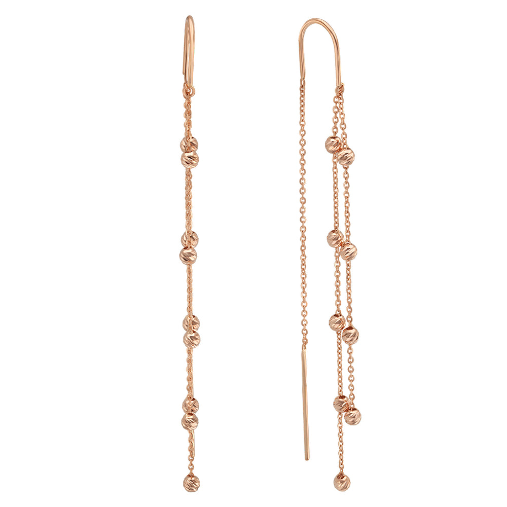 14K Rose Gold  Threader Earrings With Beaded Accents