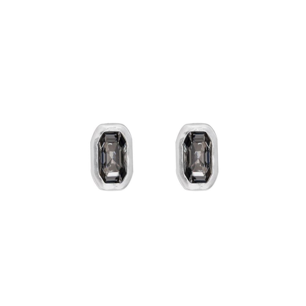 Silver White Quartz stud earrings with rectangle Clear crystal