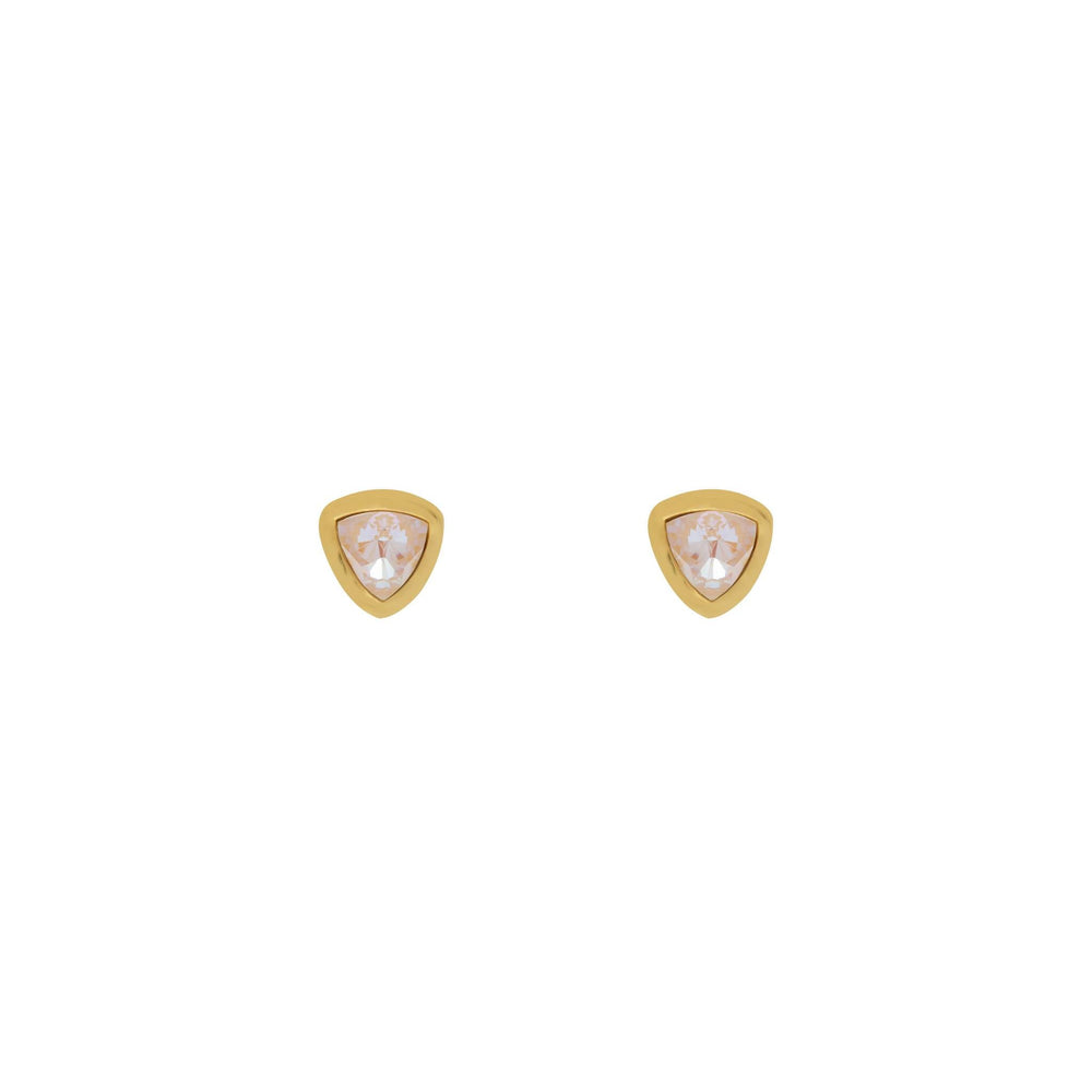 Gold Plated earrings with triangle Rose Quartz crystal, Pink Topaz