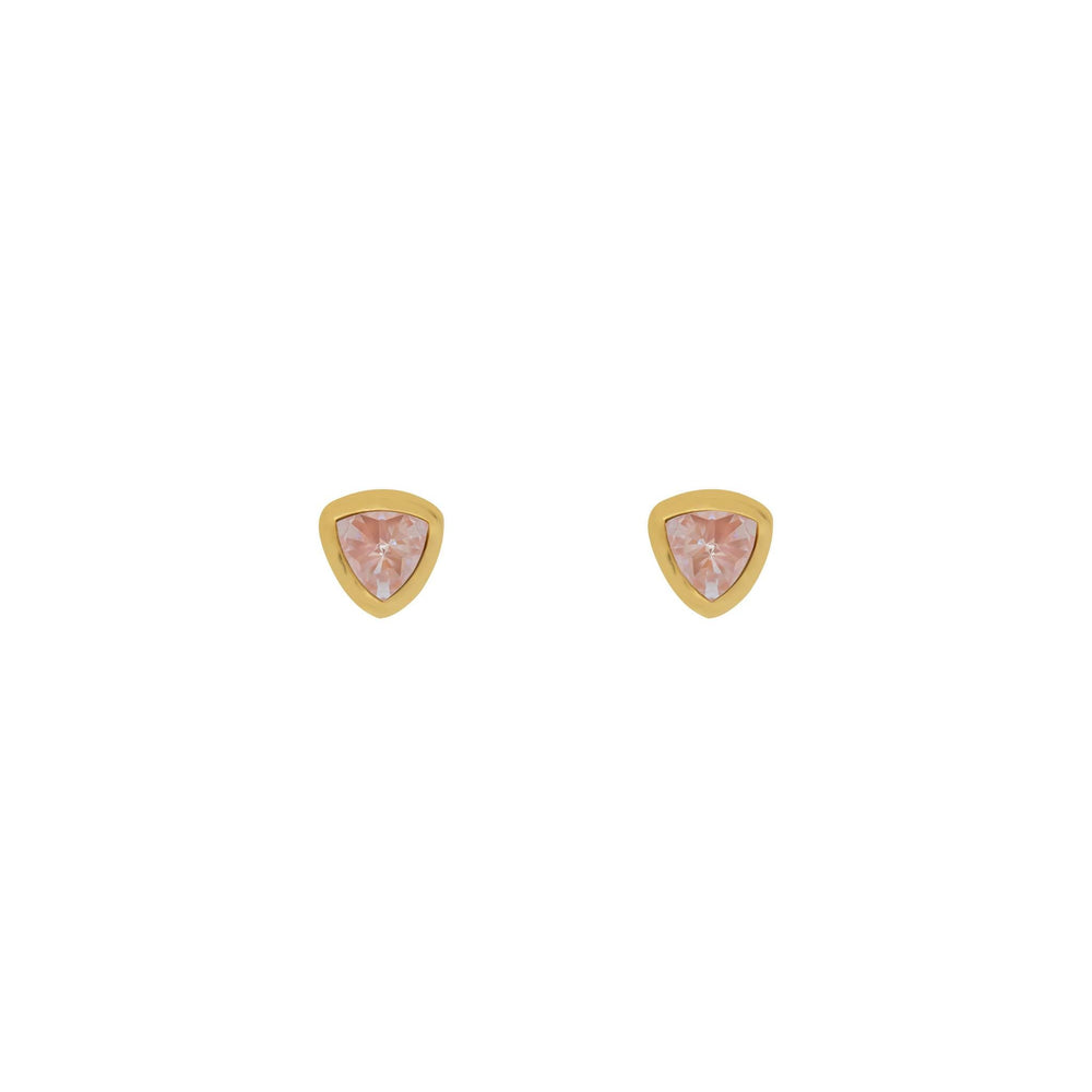 Gold Plated Earrings With Triangle Rose Quartz Crystal