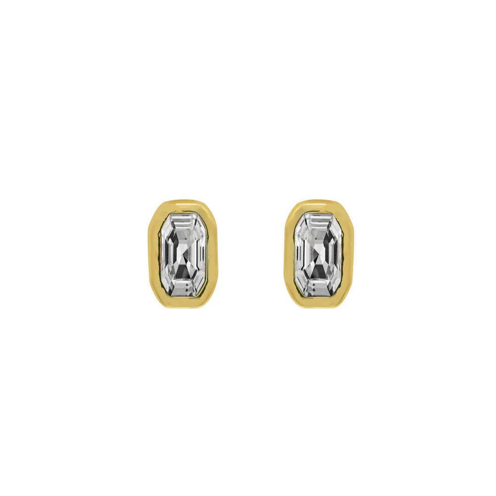 Gold plated white quartz stud earrings with rectangle clear crystal quartz