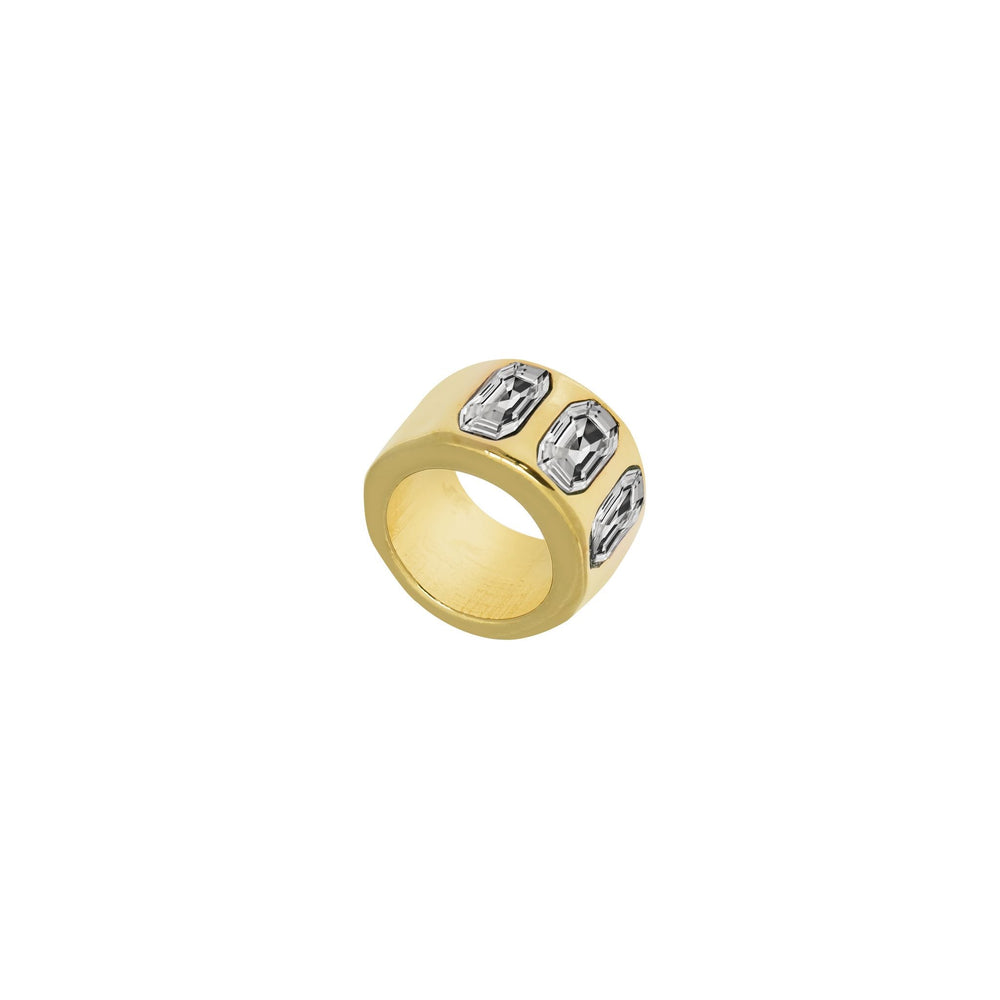 Gold wide ring with three rectangle crystals