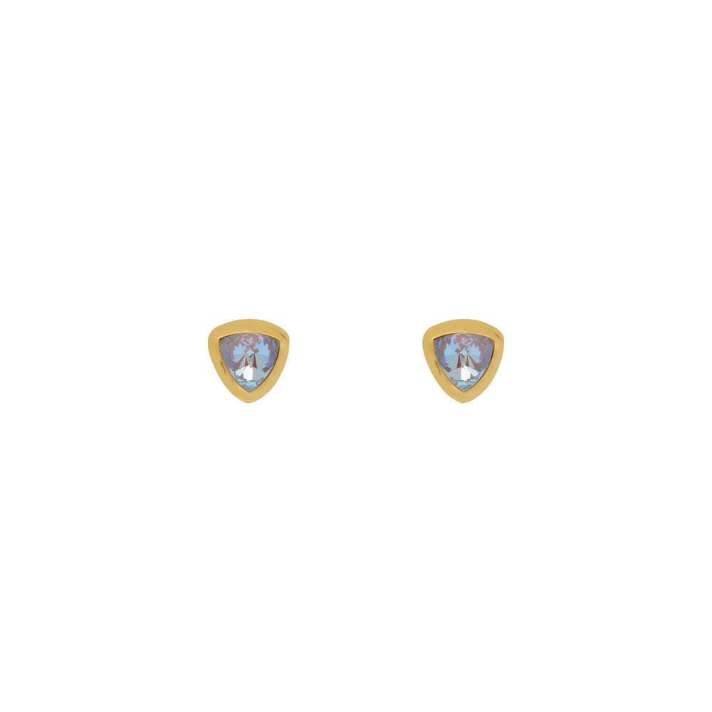 Blue stud earrings Gold Plated, with triangle Aquamarine crystal