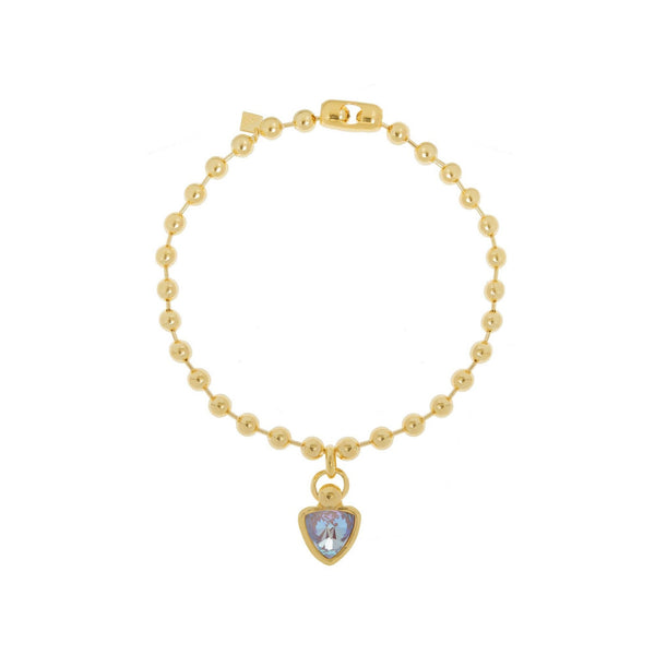 Gold Ball Necklace, Gold plated big-ball chain necklace with one triangle crystal charm