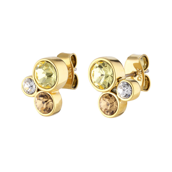 Gold Plated Citrine Stud Earrings, Golden Yellow Crystal