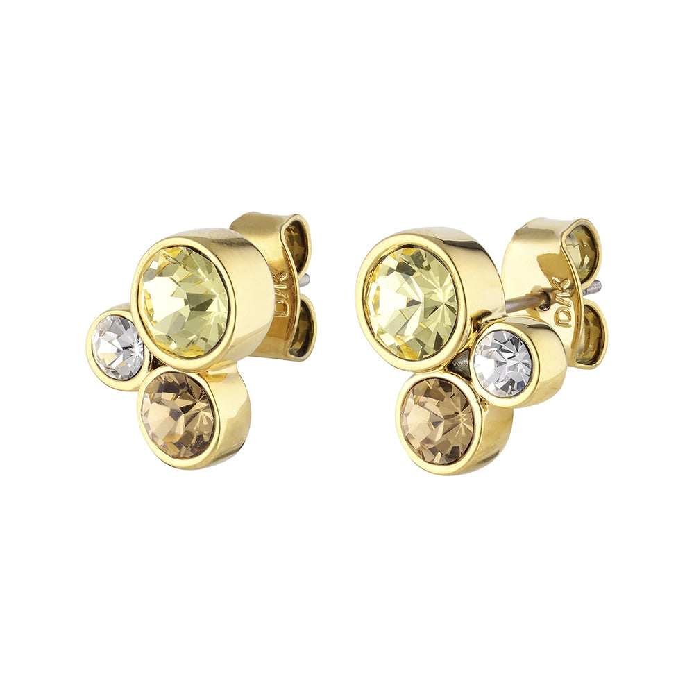 Gold Plated Citrine Stud Earrings, Golden Yellow Crystal