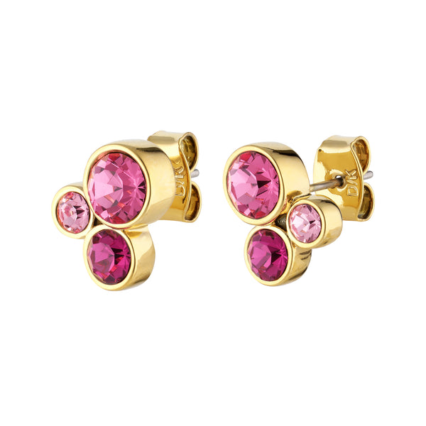 Pink Topaz Gold Plated Stud Earrings, Pink Crystal