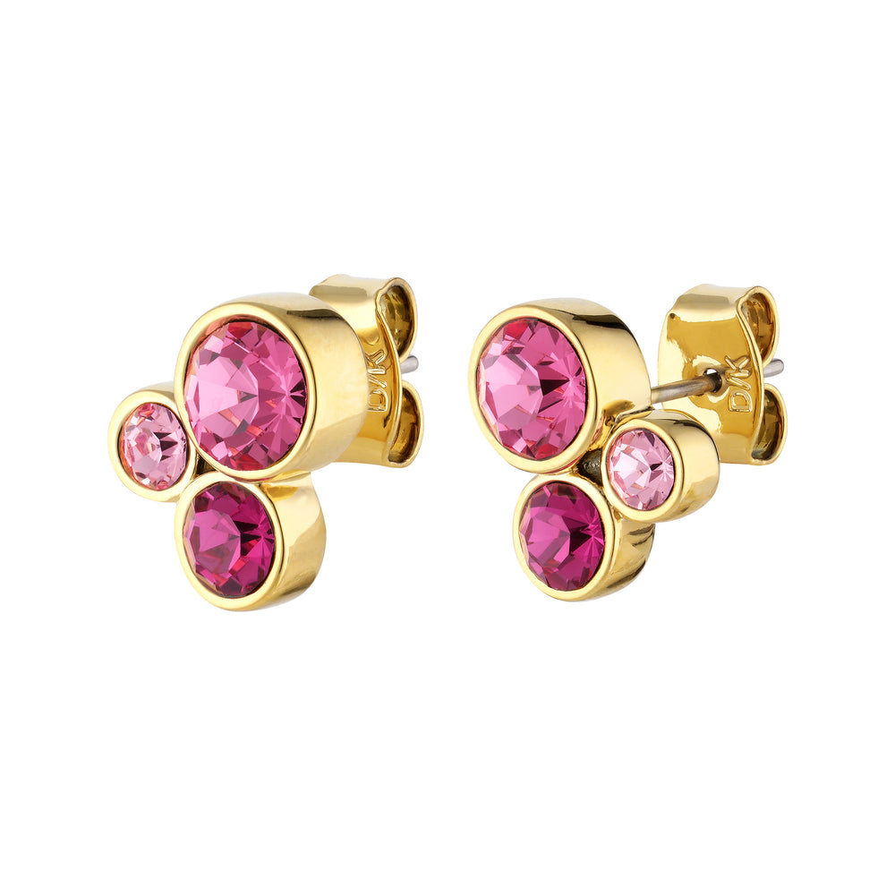 Pink Topaz Gold Plated Stud Earrings, Pink Crystal