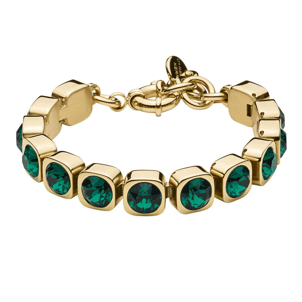 Green Crystal Bracelet, Gold Plated Chunky Emerald Green Tennis Bracelet