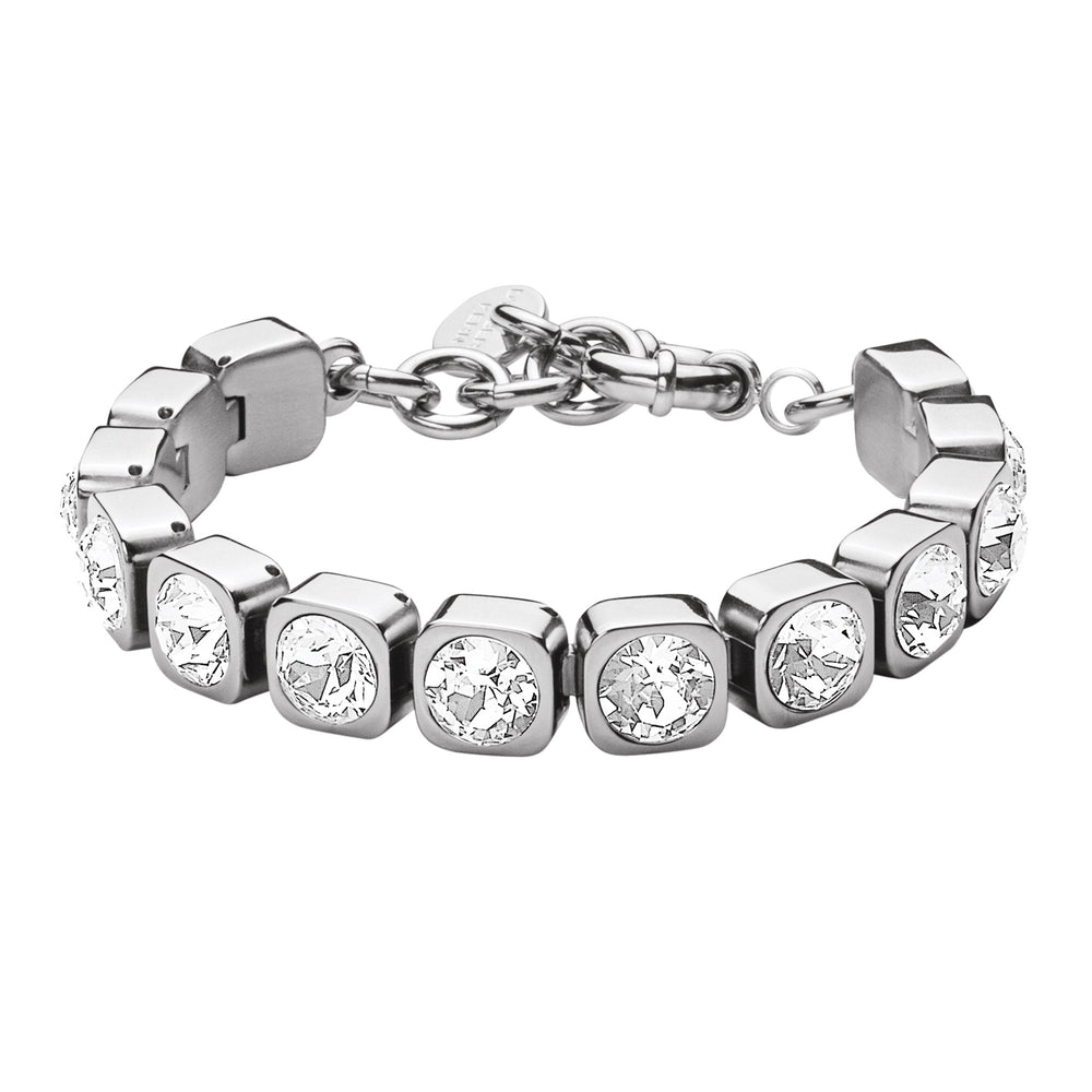 Clear Crystal Tennis Bracelet, Sterling Silver Plated Chunky Tennis Bracelet