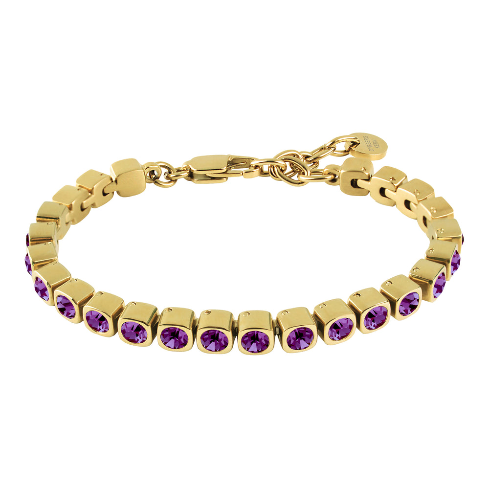 Amethyst Bracelet, Gold Plated Amethyst Tennis Bracelet, Amethyst Purple Crystal Bracelet