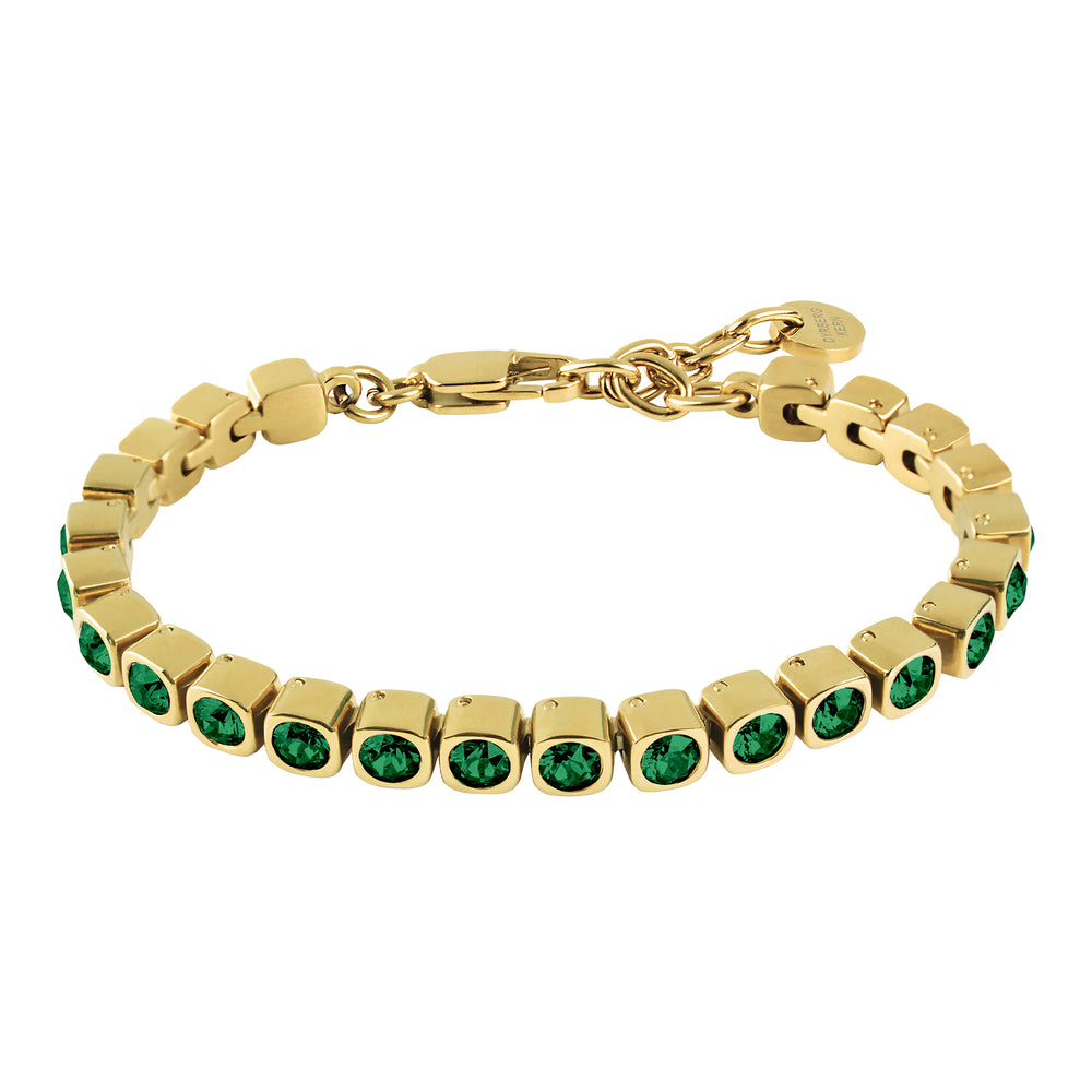 Green Crystal Bracelet, Green Crystal Gold Plated Green Tennis Bracelet