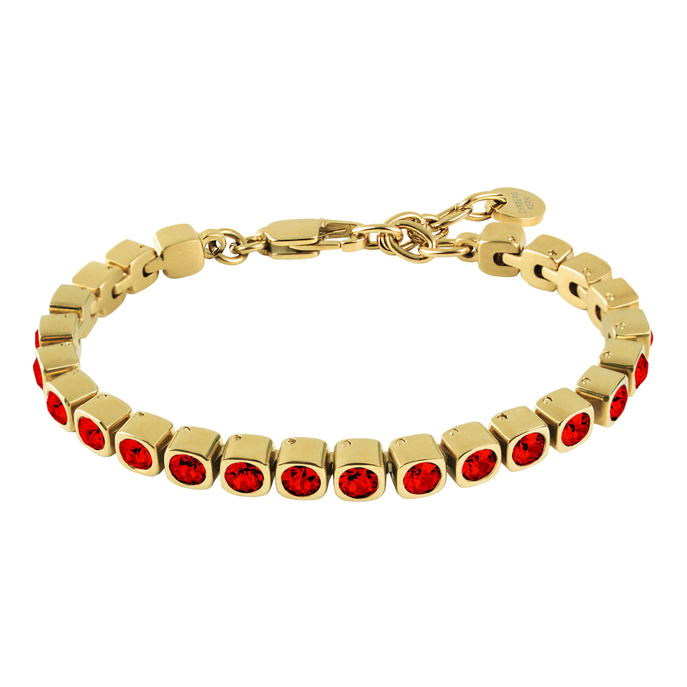 Red Tennis Bracelet, Red Crystal Gold Plated Tennis Bracelet