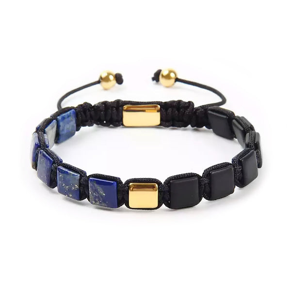 Black Onyx Bracelet & Lapis Lazuli, Matte Onyx, Lapis Lazuli Macrame Bracelet Mens