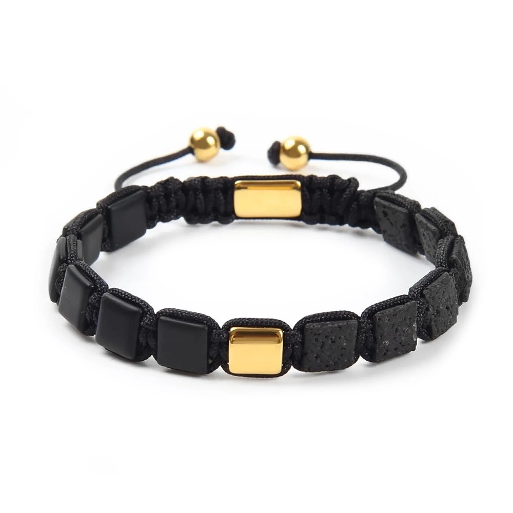 Lava Rock Bracelet, Matte Black Onyx & Lava Macrame Bracelet