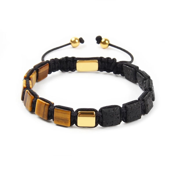 Tiger Eye & Lava Rock Bracelet, Lava Rock & Tiger Eye, Gold Square Bead Macrame Bracelet