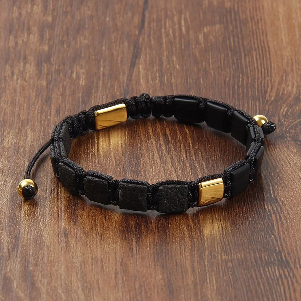 Lava Rock Bracelet, Matte Black Onyx & Lava Macrame Bracelet