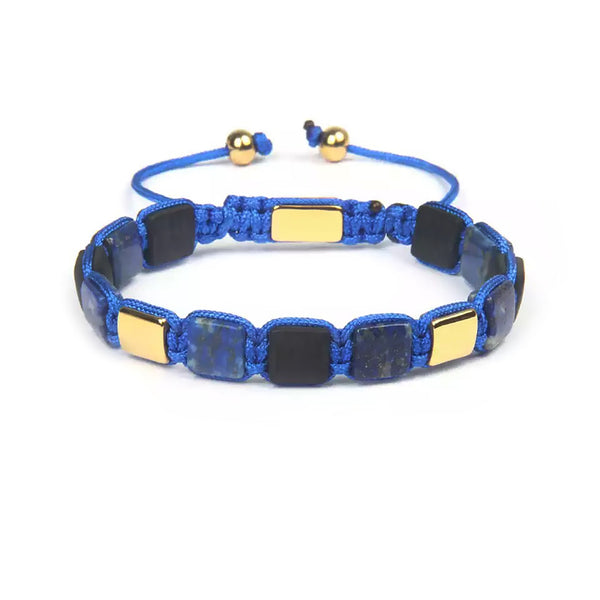 Lapis Lazuli Bracelet, Matte Onyx & Lapis Lazuli, Gold Color Beads Blue Macrame Bracelet