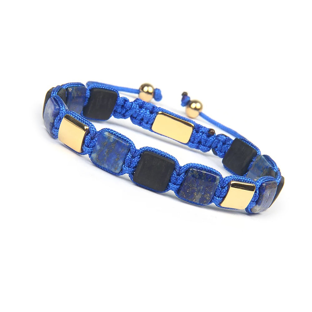 Lapis Lazuli Bracelet, Matte Onyx & Lapis Lazuli, Gold Color Beads Blue Macrame Bracelet