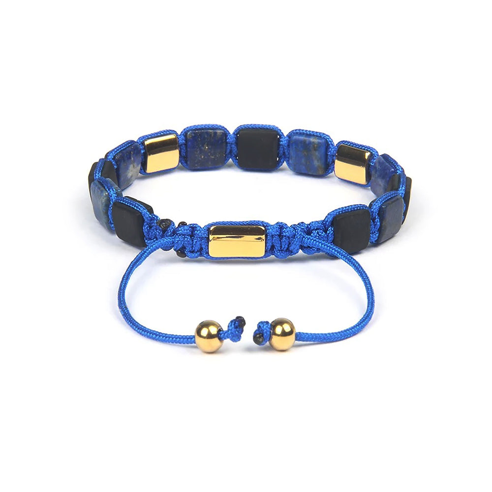 Lapis Lazuli Bracelet, Matte Onyx & Lapis Lazuli, Gold Color Beads Blue Macrame Bracelet