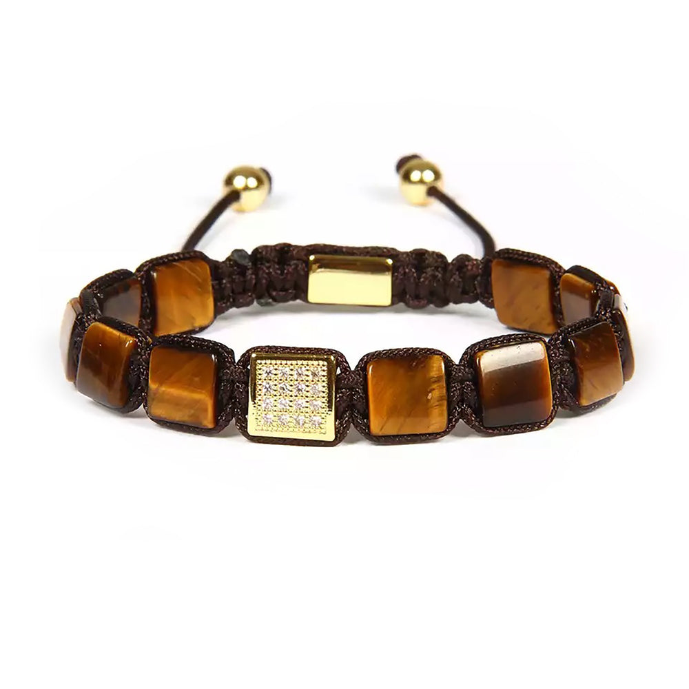 Tiger Eye Bracelet, CZ & Tiger Eye Square Bead Macrame Bracelet for Men