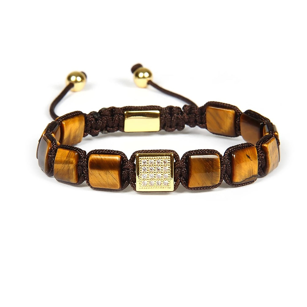 Tiger Eye Bracelet, CZ & Tiger Eye Square Bead Macrame Bracelet for Men