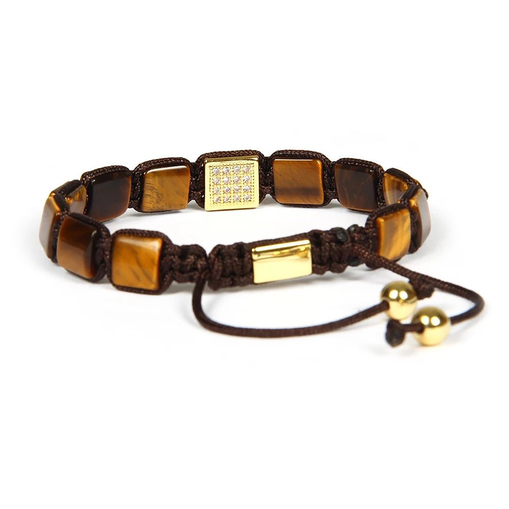 Tiger Eye Bracelet, CZ & Tiger Eye Square Bead Macrame Bracelet for Men