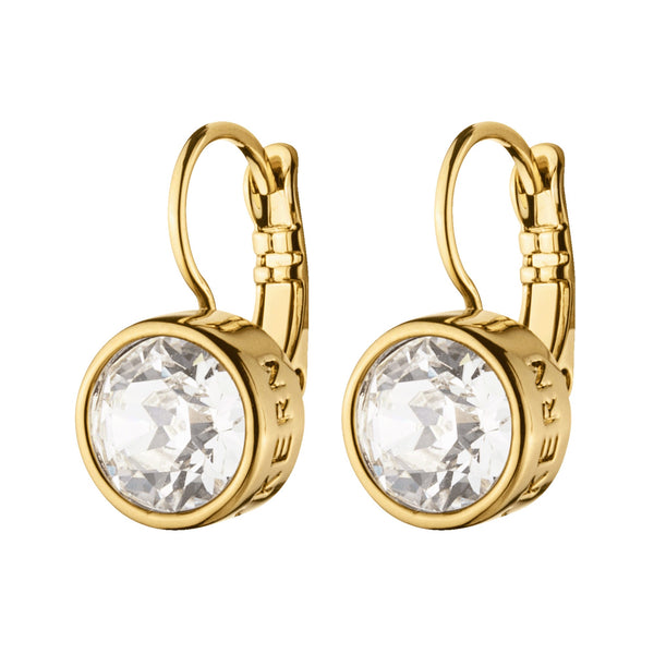 White Topaz Gold Plated Hook Earrings, Clear Crystal