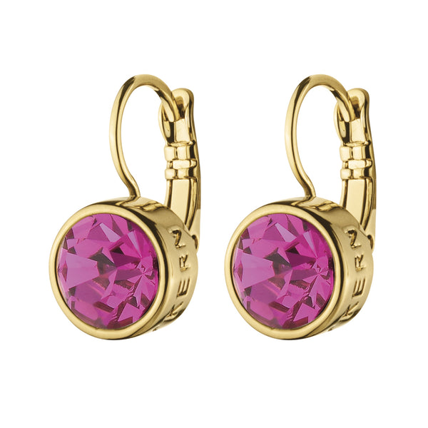 Pink Topaz Gold Plated Hook Earrings, Pink Crystal