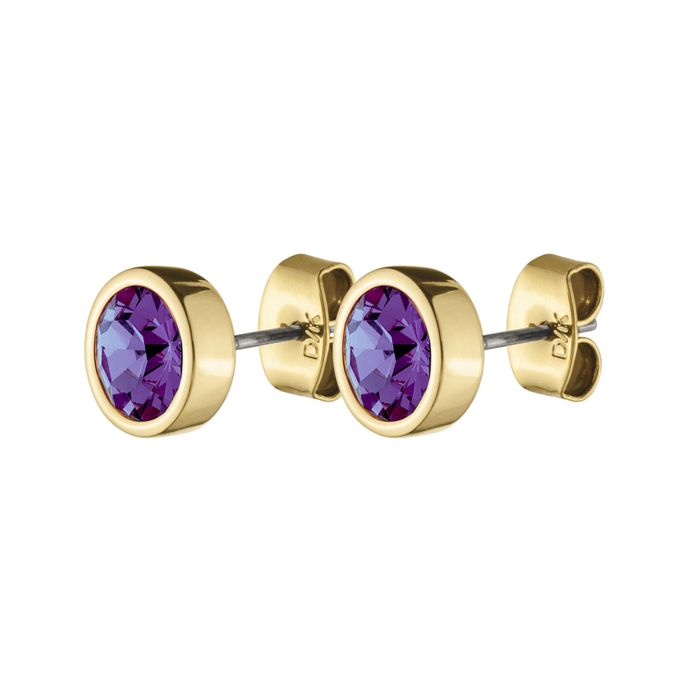 Amethyst Crystal Gold Stud Earrings, Purple Stone Stud Gold Earrings