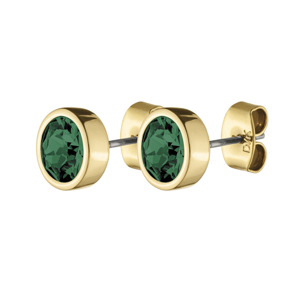 Emerald Green Crystal Gold Stud Earrings, Green Stone Stud Gold Earrings