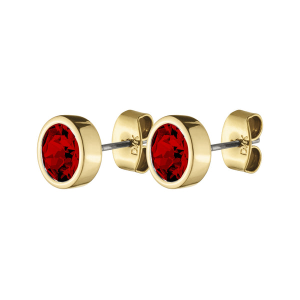 Red Topaz Gold Plated Stud Earrings, Red Crystal