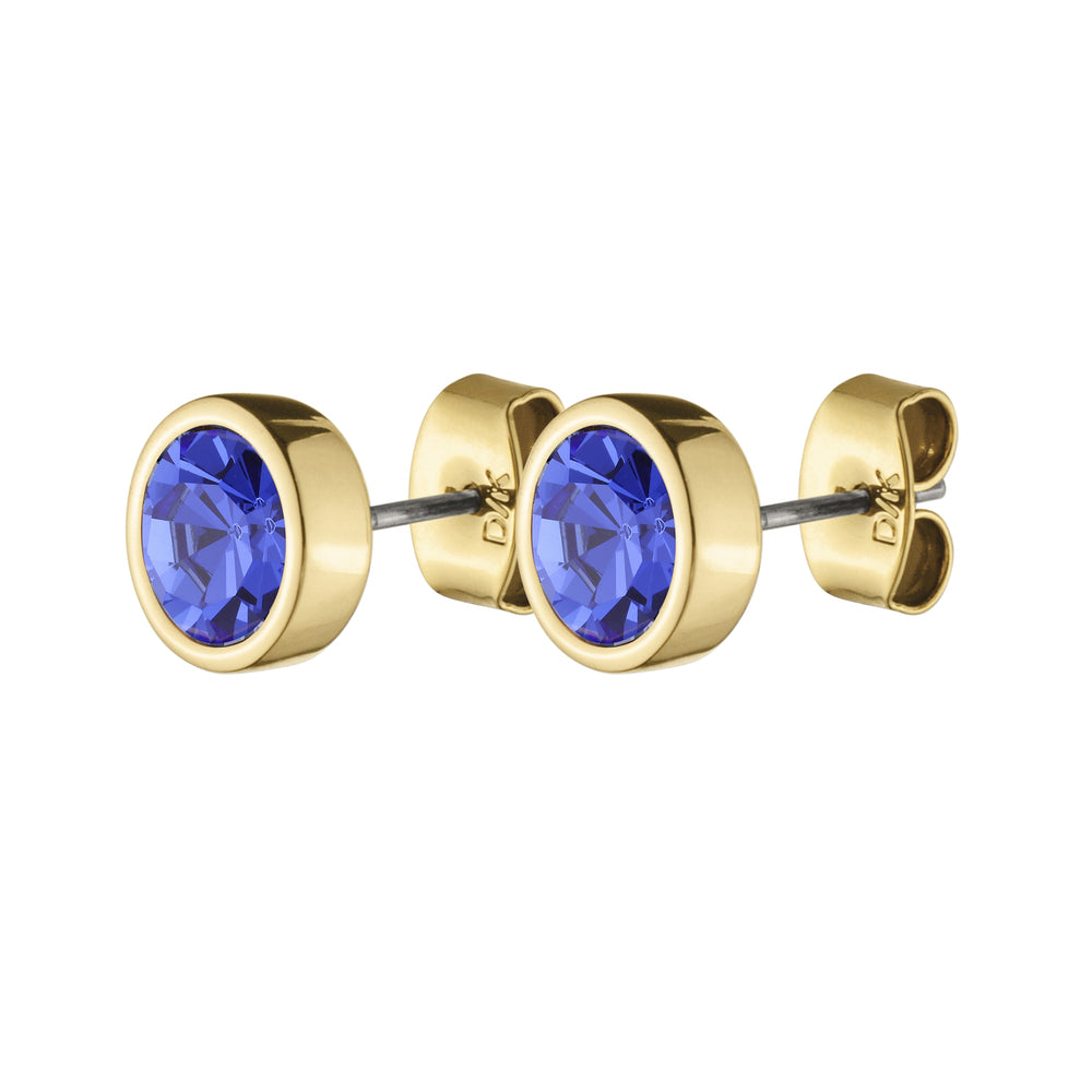 Sapphire Blue Crystal Gold Stud Earrings, Blue Stone Stud Gold Earrings