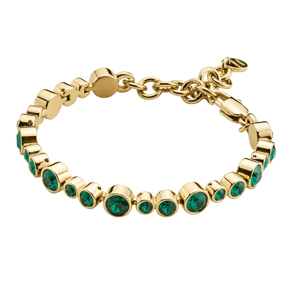 Green Crystal Bracelet, Gold Plated Tennis Green Bracelet