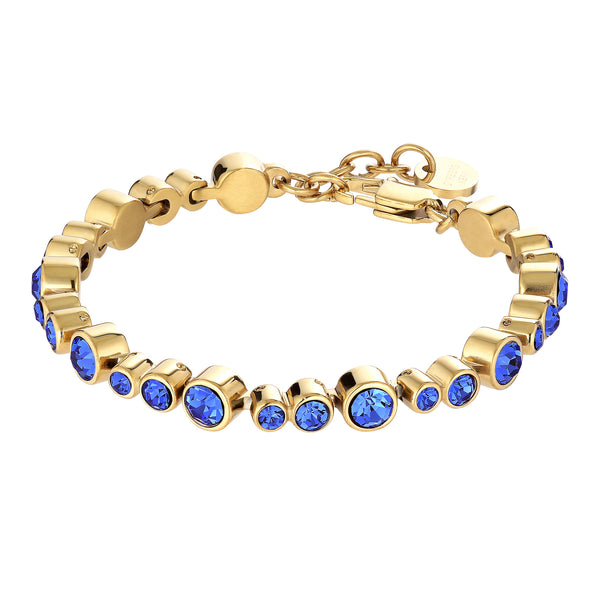 Blue Crystal Bracelet, Gold Plated Blue Tennis Aquamarine Bracelet