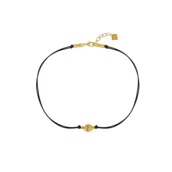 Gold Ball Necklace, Gold plated leather cord necklace with a central irregular ball bead