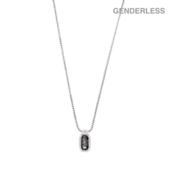 Sterling silver plated mini-cube long chain necklace hanging rectangle with one crystal