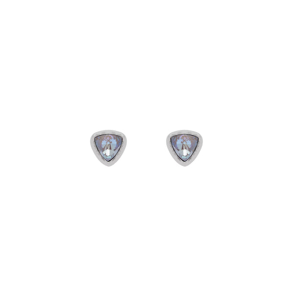 Silver stud earrings with triangle Blue crystal, Aquamarine