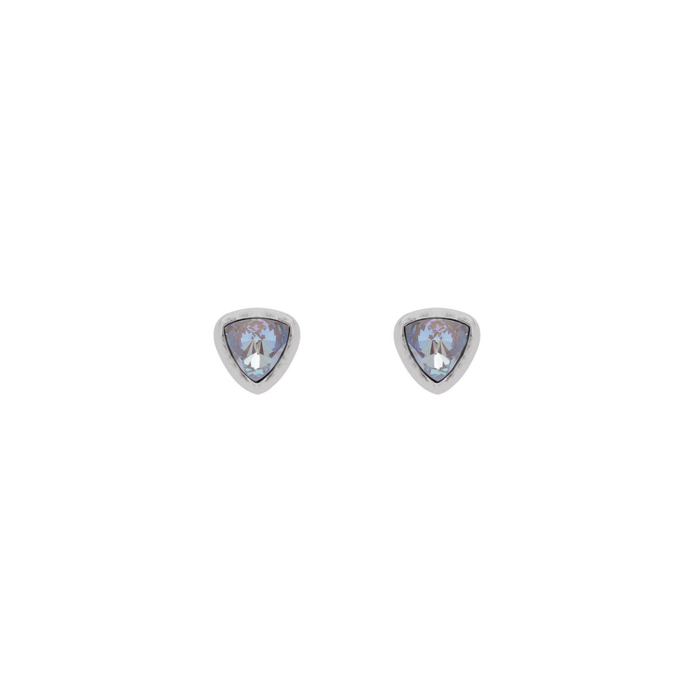 Silver stud earrings with triangle Blue crystal, Aquamarine